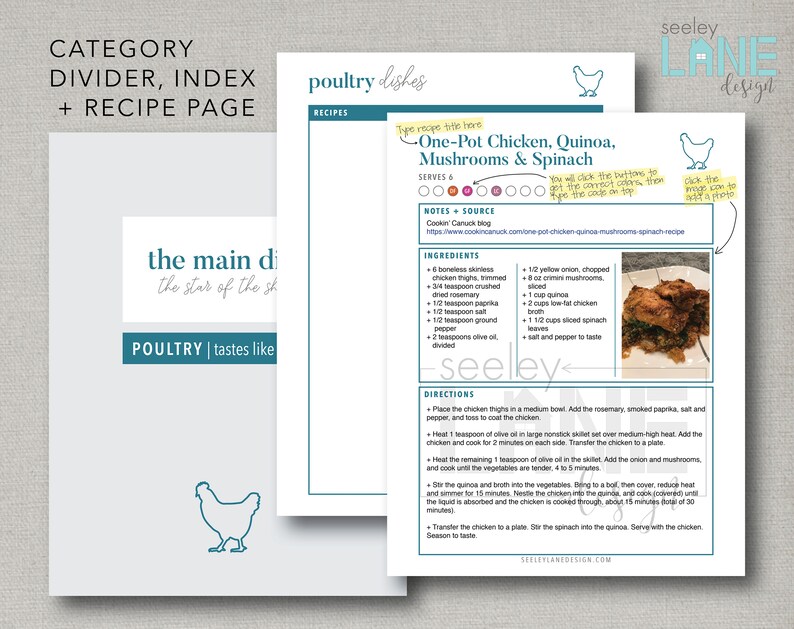 Recipe Book and Binder Kit with Kitchen Tips, Printable and Editable, Instant Digital Download image 7