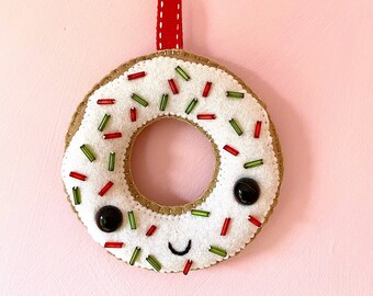 Felt Christmas Doughnut. Christmas Tree Decoration. Happy Doughnut