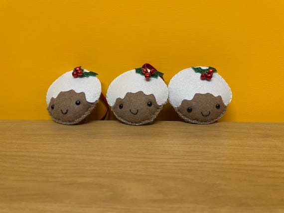 Handmade Kawaii Christmas Pudding Ornament with Bells