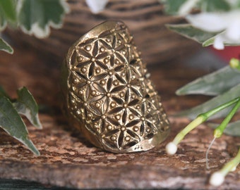 Flower of Life, geometric ring in brass