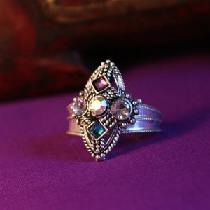 Traditional toe rings with rhinestones, tribal trinkets with gem stones, Indian craftsmanship, size adjustable image 1