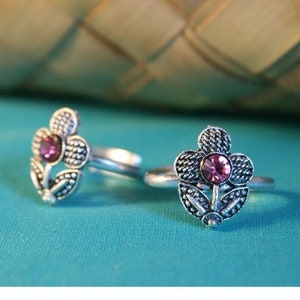 Traditional toe rings with rhinestones, tribal trinkets with gem stones, Indian craftsmanship, size adjustable image 1