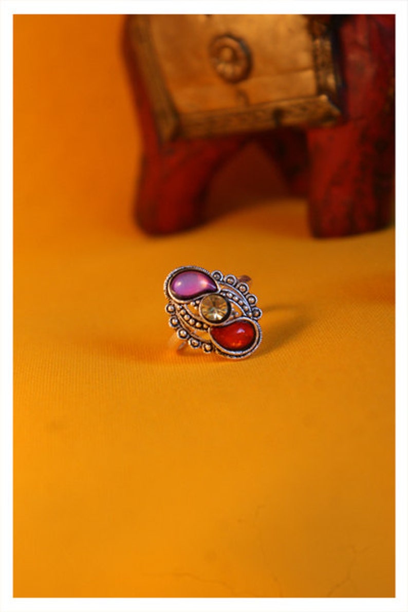 Indian craftsmanship size adjustable tribal trinkets with gem stones Boho toe rings with rhinestones