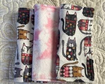 Kitten washcloths, face and hand wipes, for baby washable wipes, for kids, reusable wipes, eco-friendly washcloths, stocking stuffer