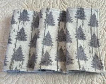 Pine tree washcloths, washable wipes, hand and face wipes, for baby, for kids, flannel cloths, stocking stuffer, eco-friendly washcloths