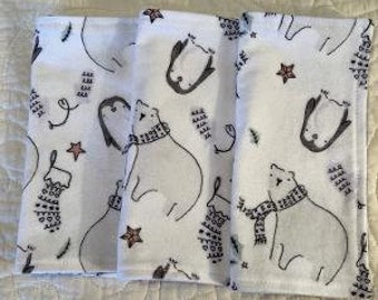 Penguin washcloths, polar bear wipes, stocking stuffer, for baby, for kids, kid washcloths, cloth baby wipes, eco-friendly washcloths