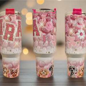 Pink personalized Stanley tumbler, Diva Dogs design, 40oz tumbler, custom tumbler your choice of design and patterns