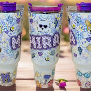 Tumbler 40oz Personalized Stanley Cup - Purple Preppy Puppies Design Custom Pattern Drinkware Gift