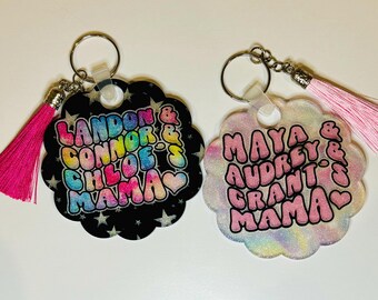 Glitter acrylic personalized “MAMA” bag tag, keychain, custom names, no limit