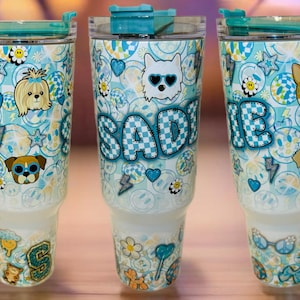 Tumbler 40oz Personalized Stanley Cup Teal Preppy Puppies Custom Design & Pattern Travel Mug Gift
