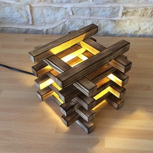 rustic table lamp, burnt wood lamp, handmade desk lamp, unique lighting, wood lamp, wooden lamp, unusual lamp,stack lamp,