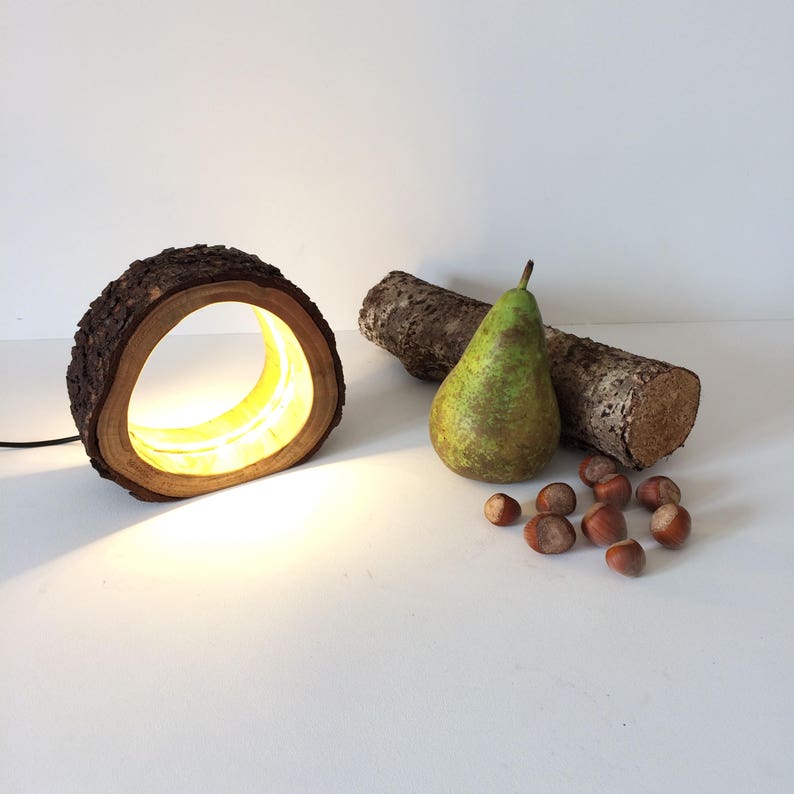 Small LED Log Light Table Lamp Desk Light Real Wooden Log Hollow Unusual Bedside Office Natural Repurposed Upcycled Wood image 2