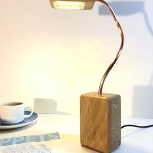 oak table lamp, oak lamp, copper lamp, wood and copper, contemporary lamp, oak and copper, reading lamp, table lamp, bedside lamp, led lamp image 3