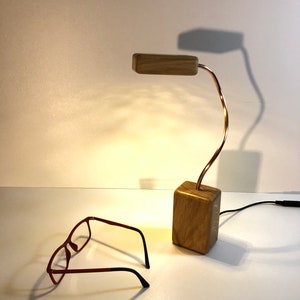 oak table lamp, oak lamp, copper lamp, wood and copper, contemporary lamp, oak and copper, reading lamp, table lamp, bedside lamp, led lamp image 6