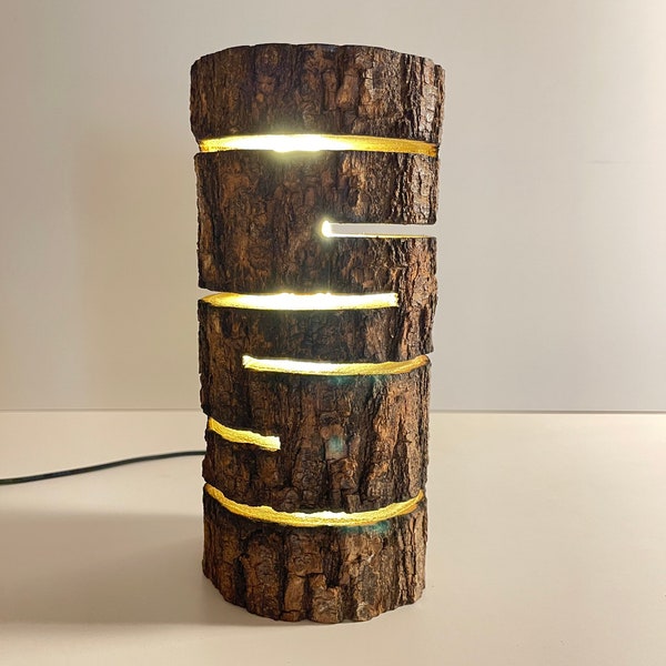 lampe led, bûche led, bûche lumineuse, lampe contemporaine, lampe de bureau, lampe de table, lampe rustique, lampe d’accentuation, lampadaire, bûche en bois,