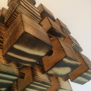 Unusual Wooden Table Lamp Square Cube Molecular Molecule Desk Light Burnt Wood Abstract Designer Handmade Feature image 5