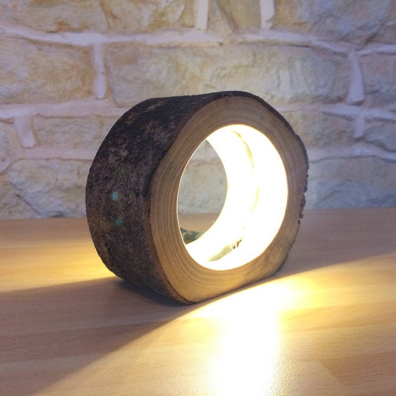 Small LED Log Light Table Lamp Desk Light Real Wooden Log Hollow Unusual Bedside Office Natural Repurposed Upcycled Wood image 4