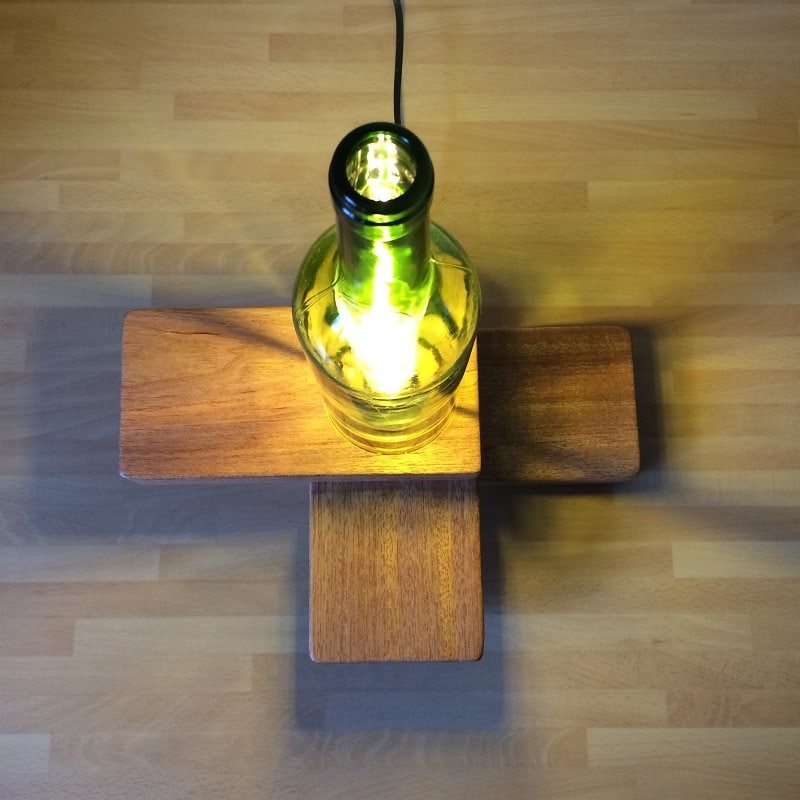 Wine Bottle and Solid Wood Table Lamp
