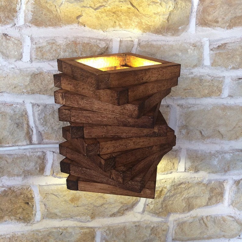 Wall Light Wall Sconce Rustic Wood Oak Abstract Stylish Lighting Wall Lamp Accent Lighting image 1