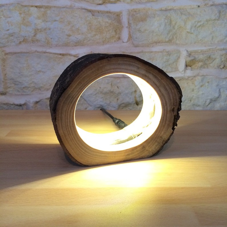 Small LED Log Light Table Lamp Desk Light Real Wooden Log Hollow Unusual Bedside Office Natural Repurposed Upcycled Wood image 5