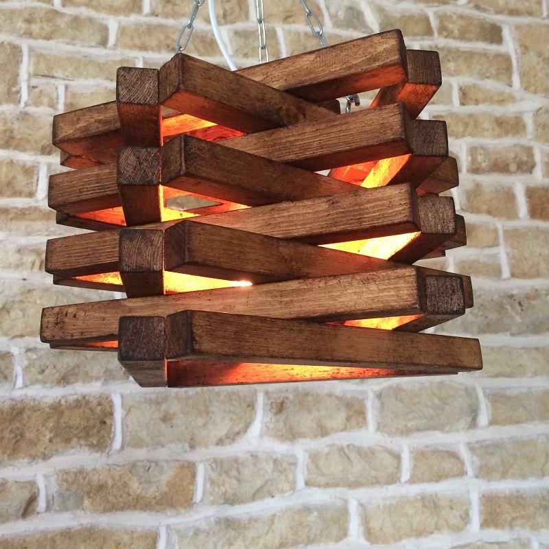 Lumière Rustique de Plafond, Luminaire Rustique, Bois Cadeau Pendaison Crémaillère, Ombre en Lampe, 