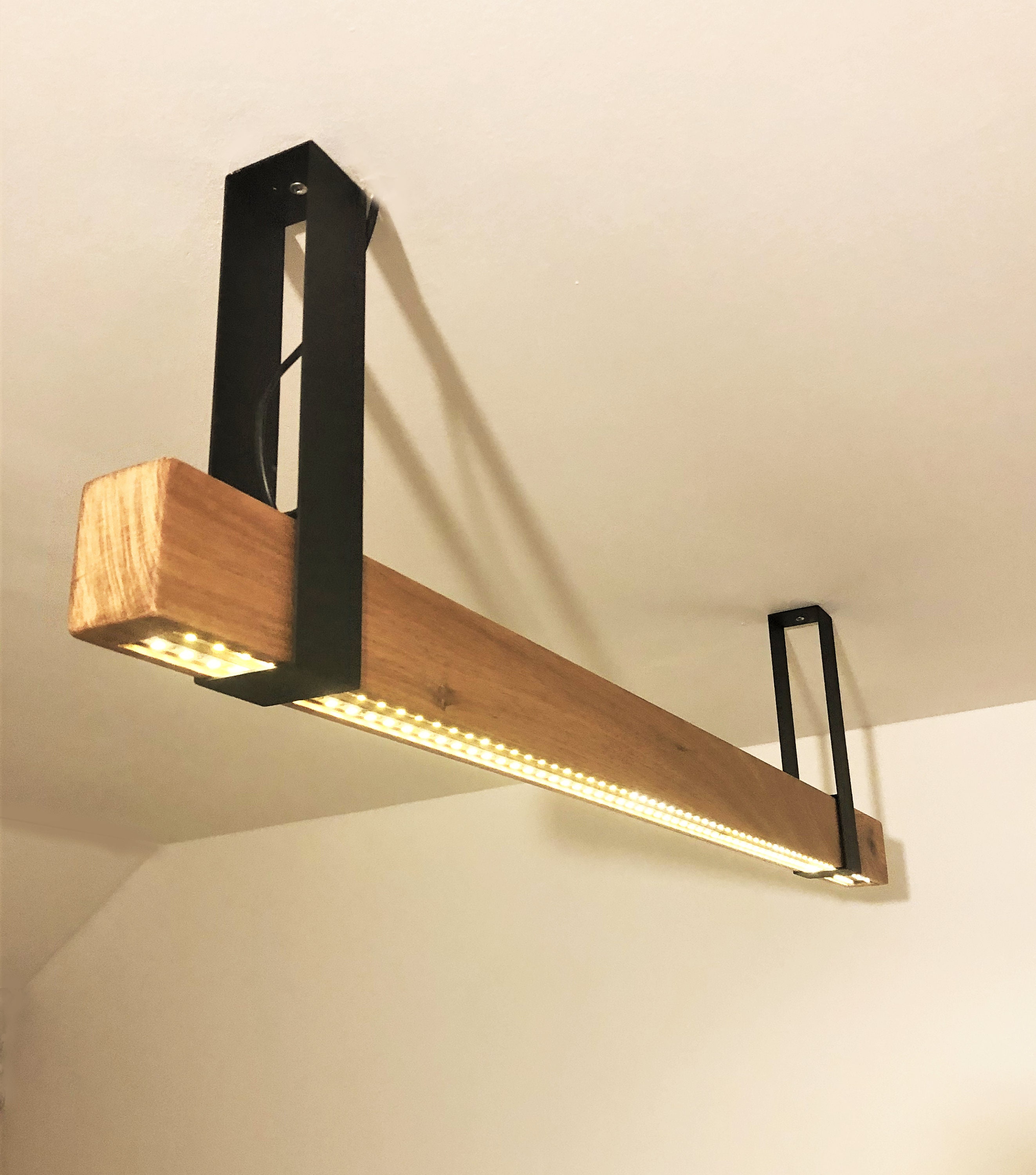 Luminaire Suspension, Luminaire Led, Industriel, Plafond, Lustre en Bois, Suspension Plafonnier Led,