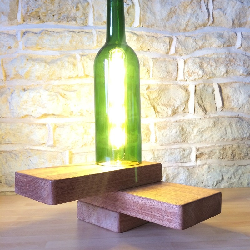 Wine Bottle and Solid Wood Table Lamp