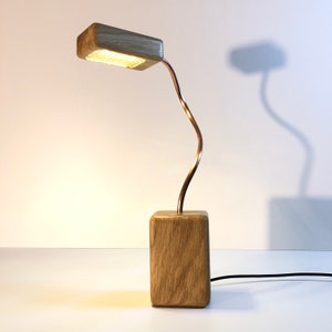 oak table lamp, oak lamp, copper lamp, wood and copper, contemporary lamp, oak and copper, reading lamp, table lamp, bedside lamp, led lamp image 2