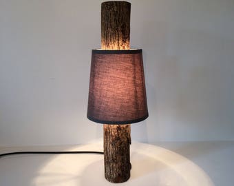 Log Lamp Rustic Desk Lamp Table Log Light Shade Bedroom Lamp Tree Nature