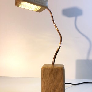 oak table lamp, oak lamp, copper lamp, wood and copper, contemporary lamp, oak and copper, reading lamp, table lamp, bedside lamp, led lamp image 4