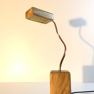 oak table lamp, oak lamp, copper lamp, wood and copper, contemporary lamp, oak and copper, reading lamp, table lamp, bedside lamp, led lamp image 5