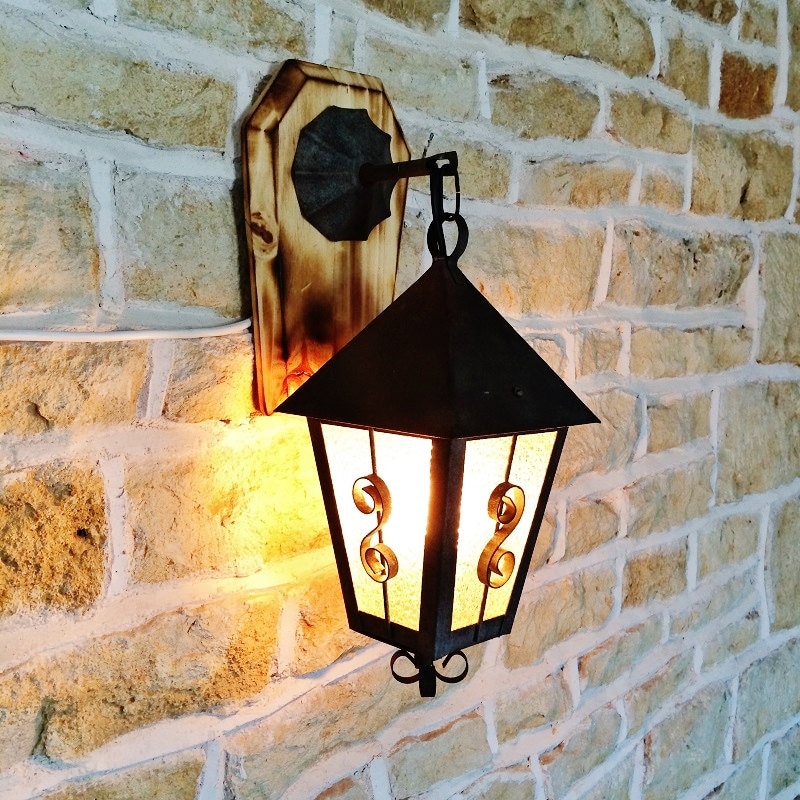 Hanging Wall Lantern With Wooden Base - Hanging Wall Lanterns Hanging Wall Lantern With Wooden Base - Hanging Wall Lanterns