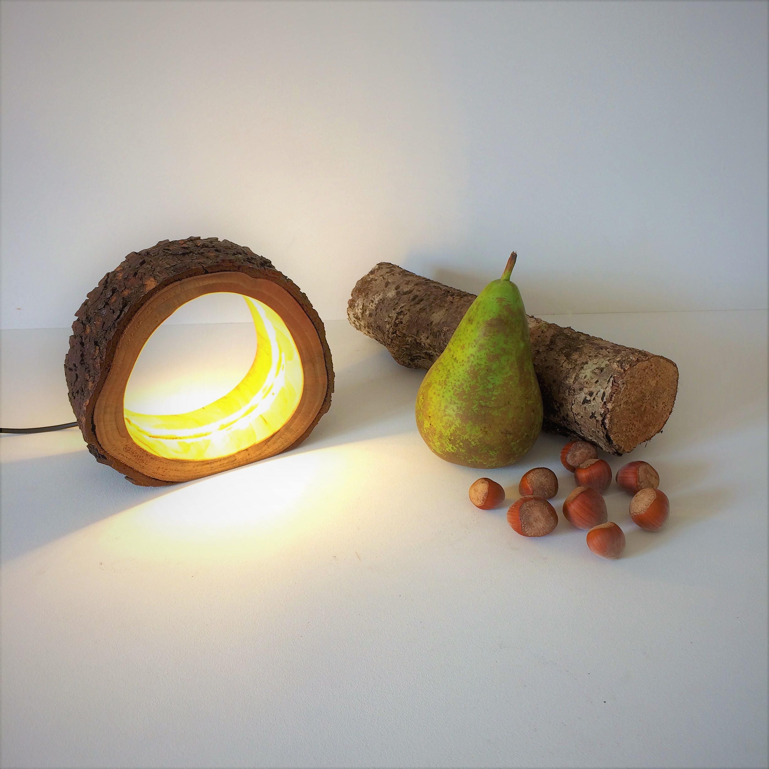 Petite Lampe, Lampe Rondin, Buche de Bois, Rustique, Rustic