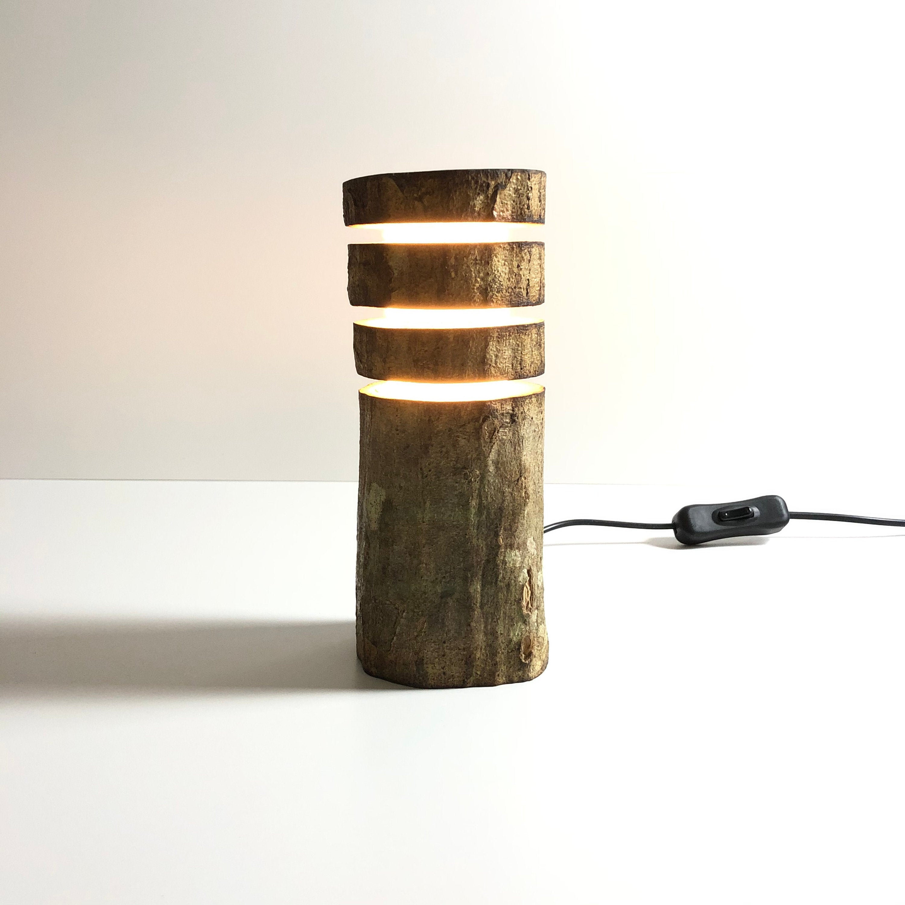 Lampe A Poser, Lampe Poser Led, Moderne, Buche, Rustic, Rustique, Bois, Fait Main,