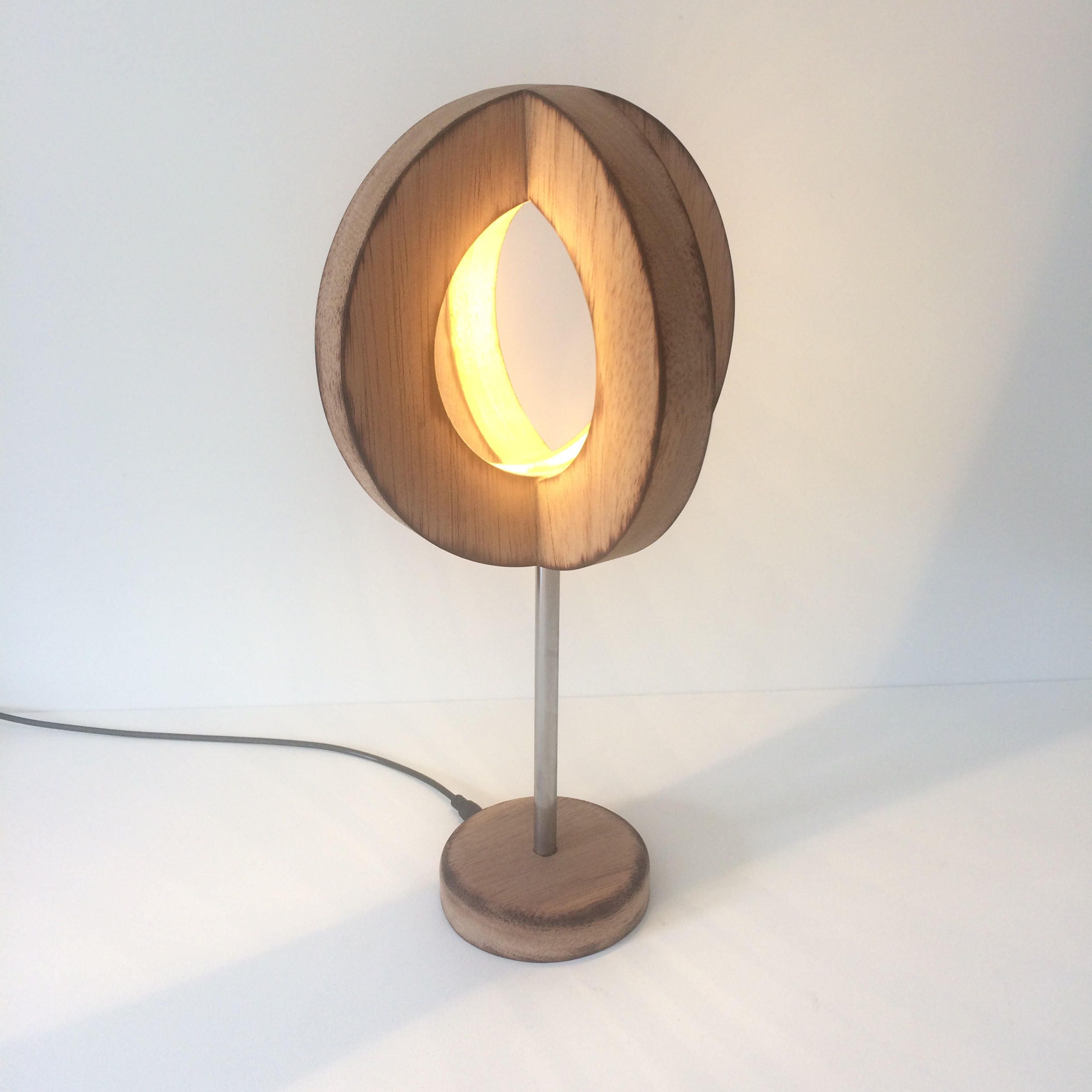 lampe moderne, élégant, rond lampe, lampe bois, de table, bureau, minimaliste, contemporain led à la main