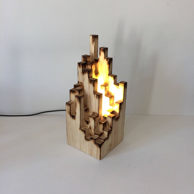 Wooden Table Lamp Unusual Gift Desk Lamp Abstract Burnt Wood Etsy