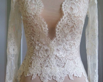 Wedding bolero,top, jacket of lace, long sleeve,short sleeve, 3/4 sleeve, alencon . Unique beautiful, romantic bridal jacket, bolero POLA 1