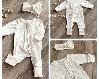 white ruffle romper newborn