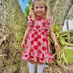 Girls back to school dress, personalized school dress, apple dress, first day of school outfit