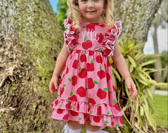 Girls back to school dress, personalized school dress, apple dress, first day of school outfit