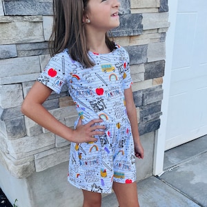 Girls Back to school Romper, back to school outfit, kindergarten outfit, new school outfit, girls school romper