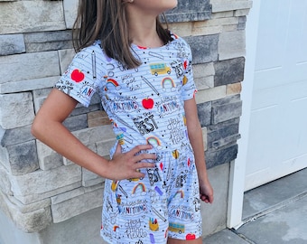 Girls Back to school Romper, back to school outfit, kindergarten outfit, new school outfit, girls school romper