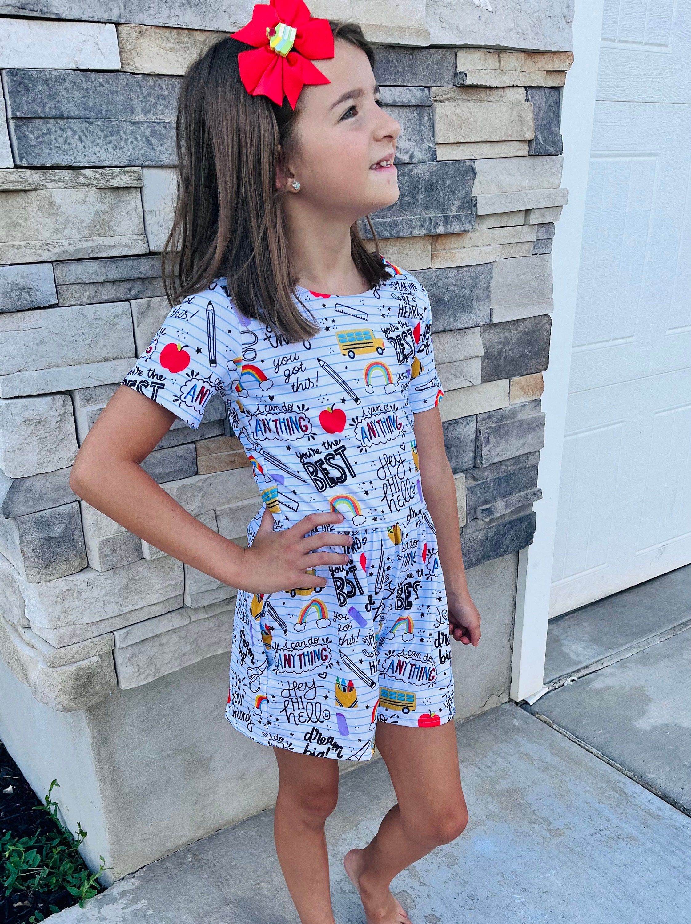 Girls Back to school Romper, back to school outfit, kindergarten outfit, new school outfit, girls school romper