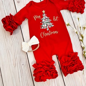 My first Christmas romper, Christmas romper, coming home romper, Christmas tree romper, holiday romper, baby girl Christmas outfit