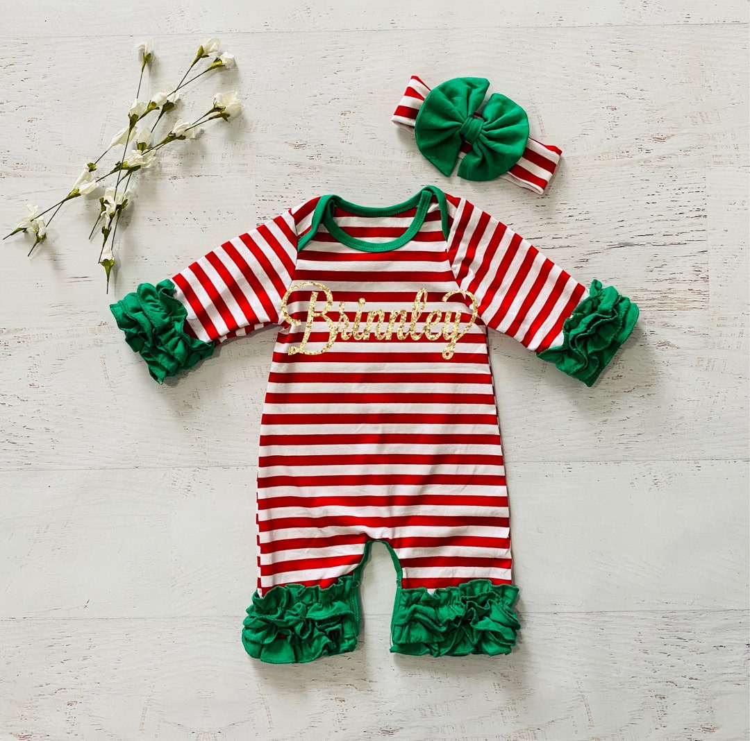 Baby Girl Christmas Romper Red Striped Christmas Romper Etsy