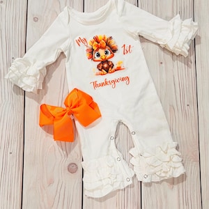 thanksgiving dress infant Amazon.com: AGAPENG My First Thanksgiving Baby Girl Outfit Turkey Romper Ruffle Long Sleeve Jumpsuit Thanksgiving Outfit Baby Girl 0-3 Months 3Pcs: Clothing, Shoes & Jewelry