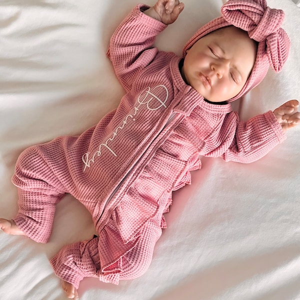 Baby girl coming home outfit, dusty pink footies, zipper footies,baby shower gift, preemie outfit, personalized outfit, baby gift