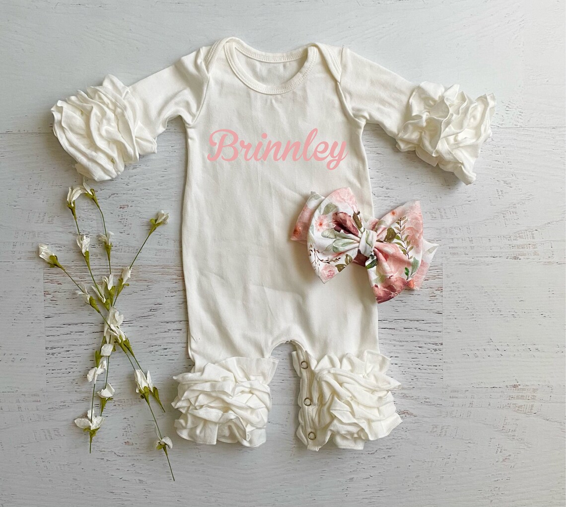 Baby girl Cream romper personalized cream romper take home Etsy