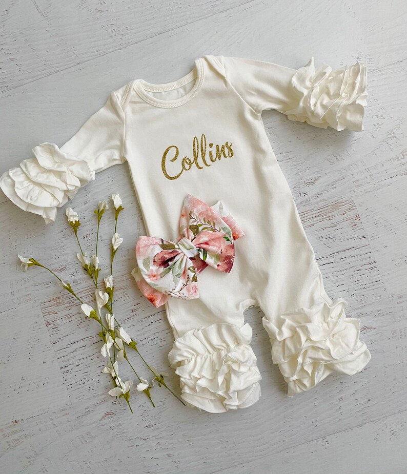 Baby Girl Cream Romper Personalized Cream Romper Take Home Etsy