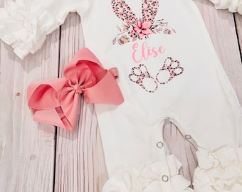 My first Easter outfit, Bunny romper, spring clothing, personalized Easter outfit